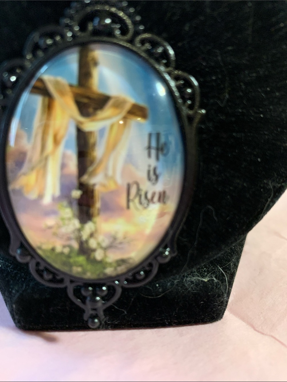 Religious Cross Pendant Necklace - "He is Risen" - Picture 3 of 7